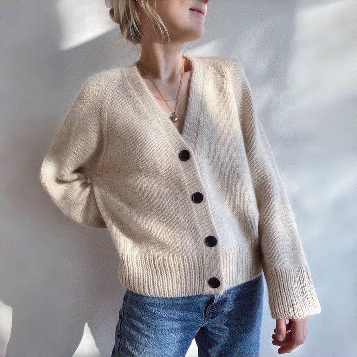 WW | Melonenfarbener Pullover mit Langen Ärmeln und V-Ausschnitt