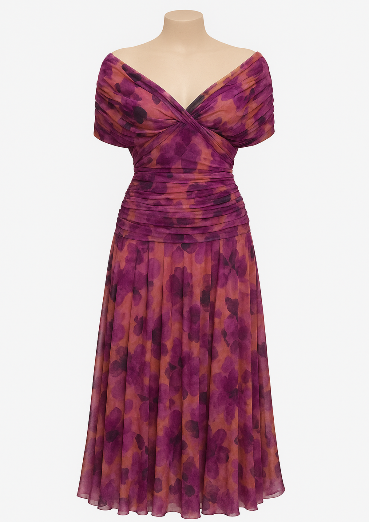 Aure Maxikleid mit Fantasie-Blumenmuster und V-Ausschnitt - Rosa Blumen
