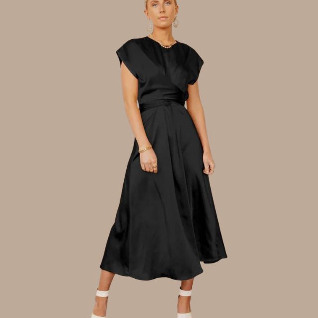 WW | Wrap Midi Dress with Cap Sleeves