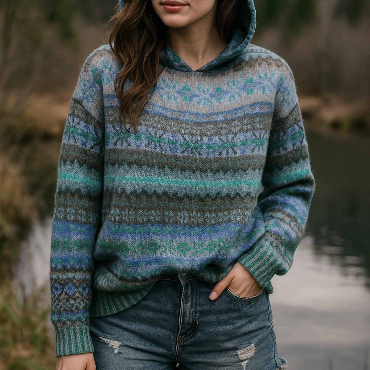 Sola Hoodie mit zeitlosem Muster - Blau
