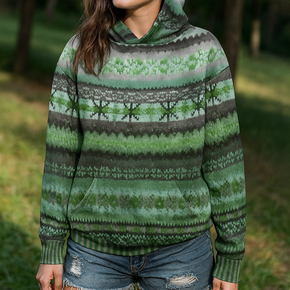 Sola Hoodie mit zeitlosem Muster - Grün
