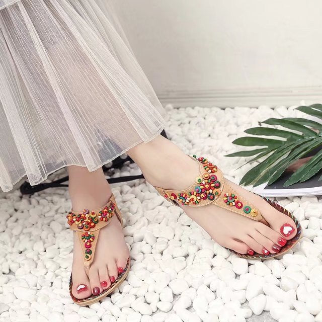 Damen Sandalen mit bunten Zierperlen und rutschfester Sohle W&W