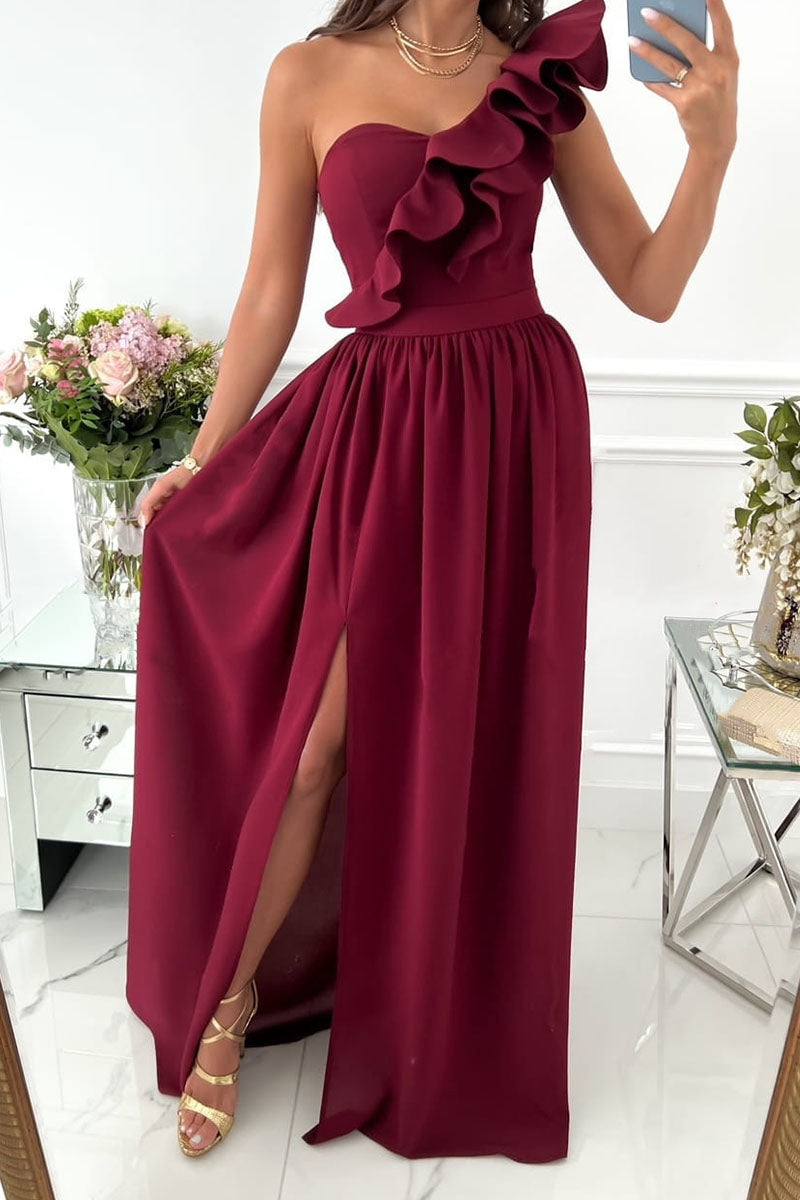 WW | Sexy Elegante Druck Patchwork Rüsch Schräger Kragen Kleider