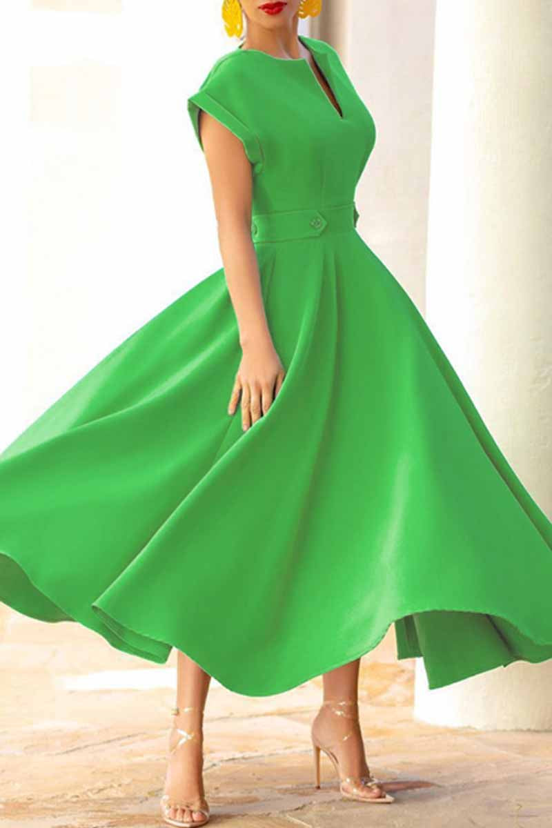 WW | Casual Plain Patchwork V-Neck Short Sleeve Dresses