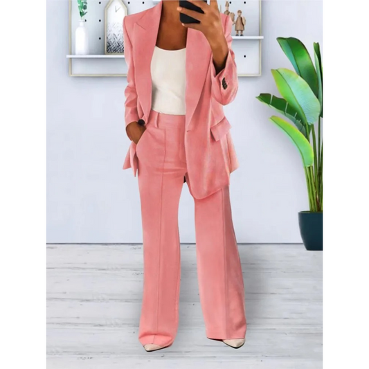 WW | lässige Passform einfarbiger lässiger Taschenblazer und Hosen Set