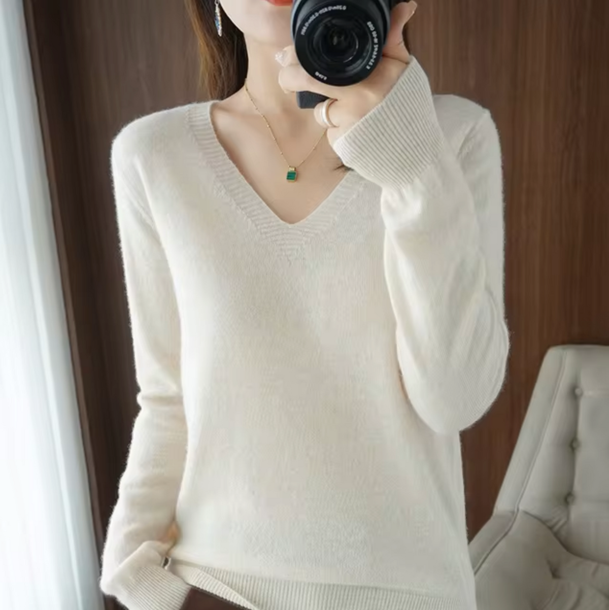 WW | V-Ausschnitt Strickpullover