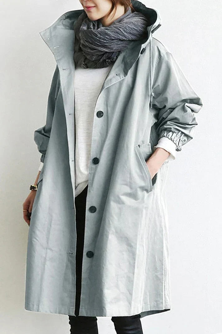 WW | Übergroß Button up Trenchcoat mit Kapuze und Taschen