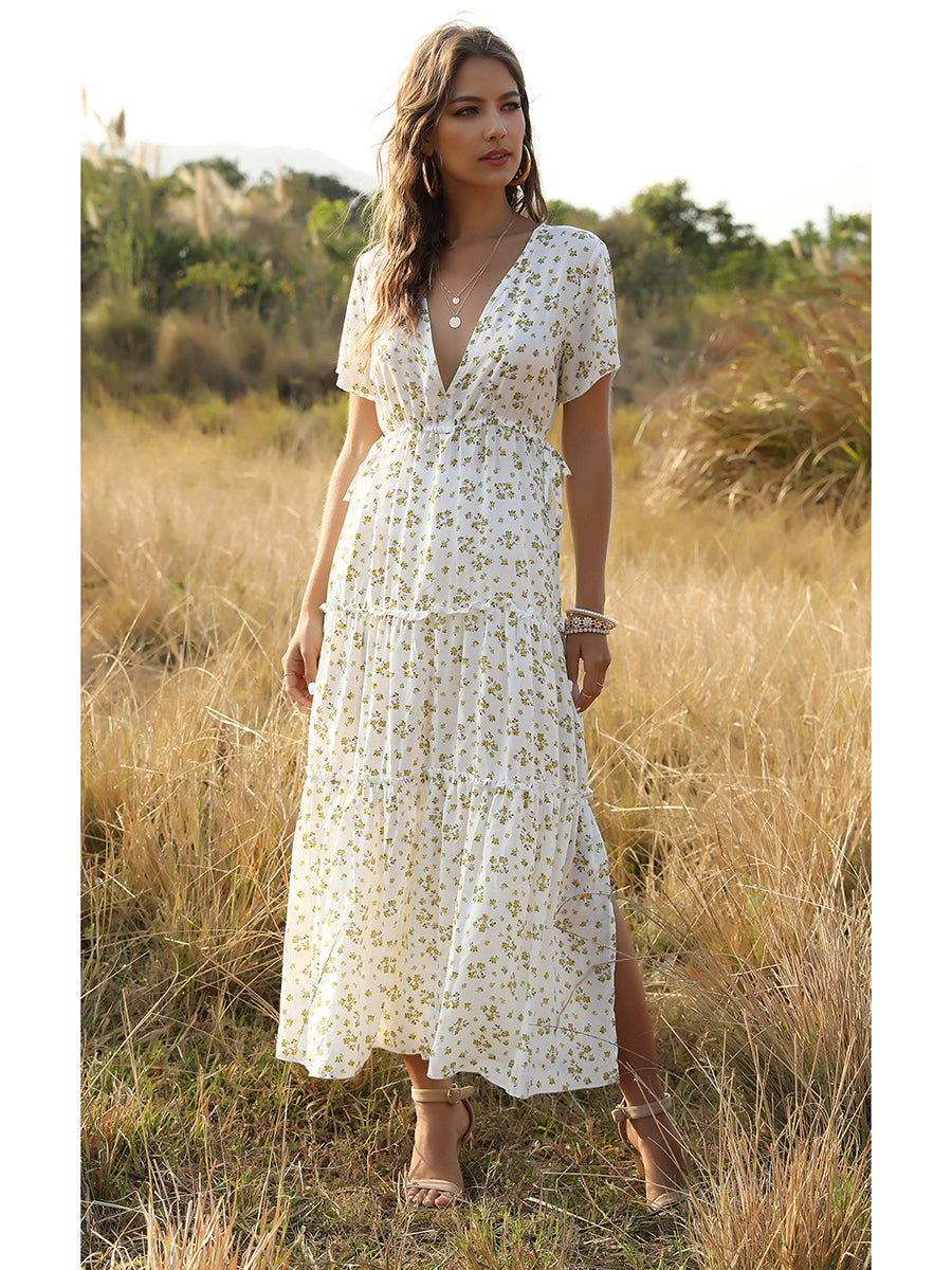 WW | Summer Floral Print Ruffle Boho Maxi Dress