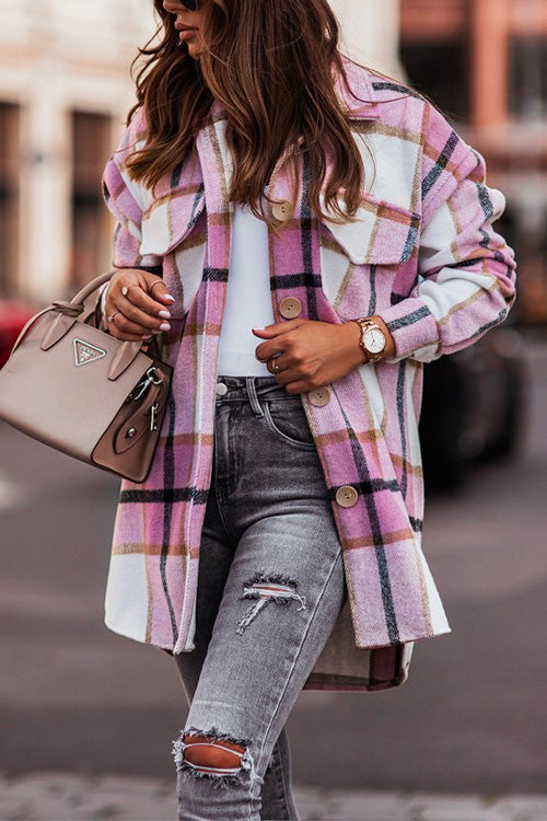 WW | Rosiedress Casual Lapel Button-Down Pockets Plaid Cardigans