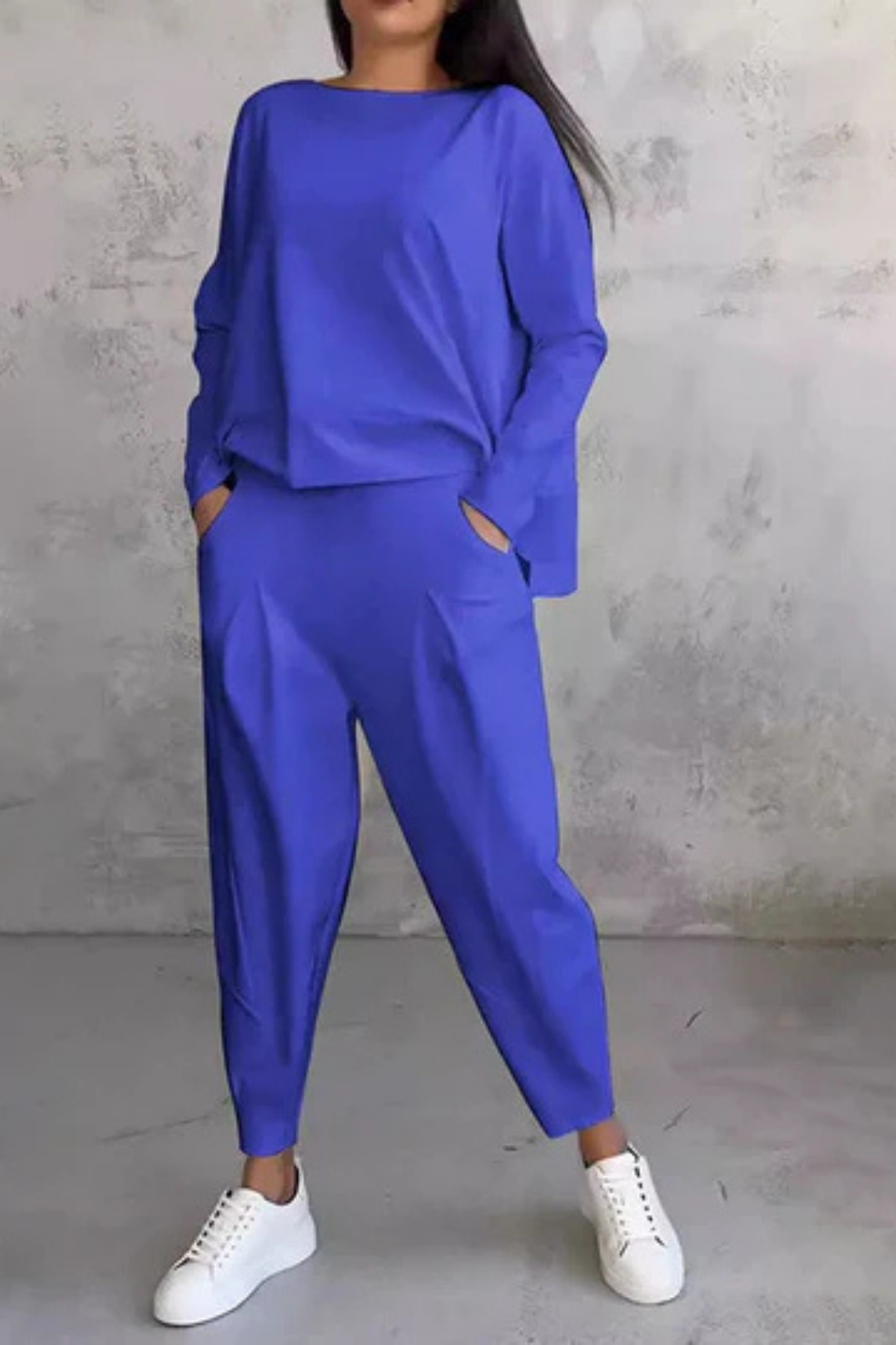 Alie Two-Piece Set with Round Neck & Long Sleeves - Blue