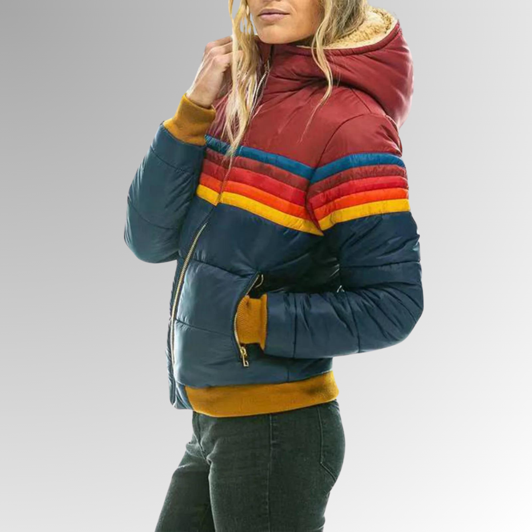 WW | Wasserdichte Pufferjacke Farbblockierte Kapuzenwinterjacke