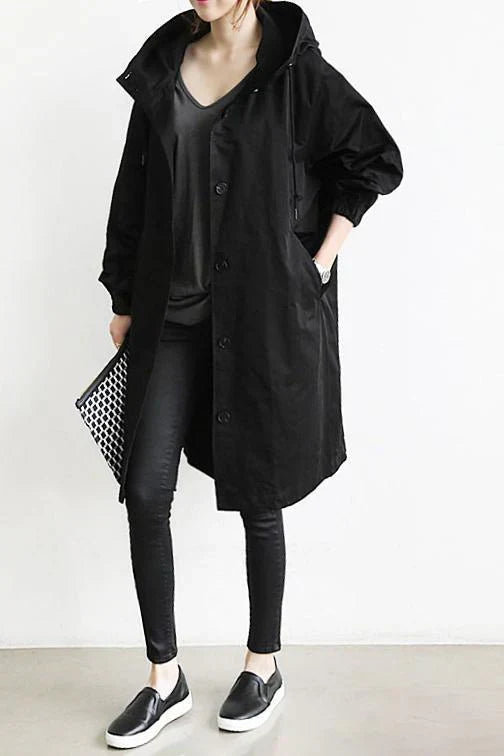 WW | Übergroß Button up Trenchcoat mit Kapuze und Taschen