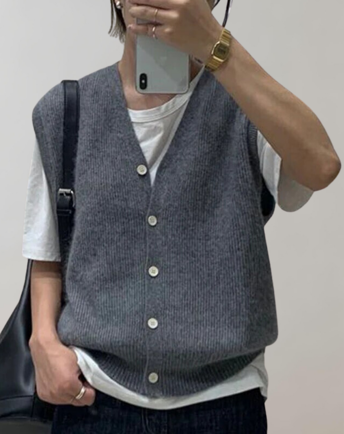 WW - Casual knitted vest with button placket