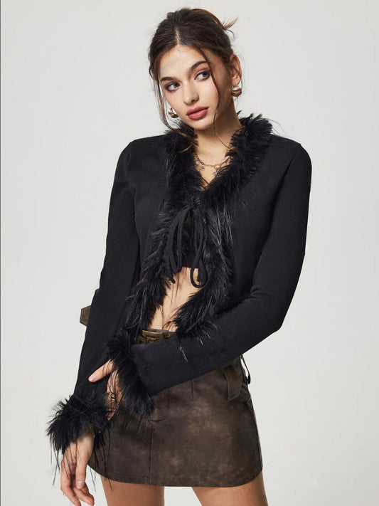 WW | Bound Fuzzy Trim Long Cardigan