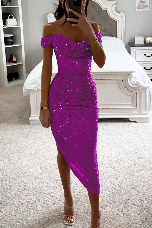 WW | Shawl Collar Sequin Midi Dress