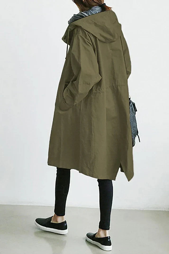 WW | Übergroß Button up Trenchcoat mit Kapuze und Taschen