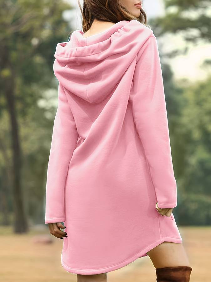 WW - Red Hooded Sweatshirt Dress with Pockets
