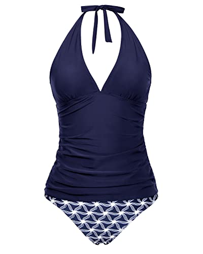 WW | Women's Sexy V-Neck Halter Tankini Top with Bikini Bottom