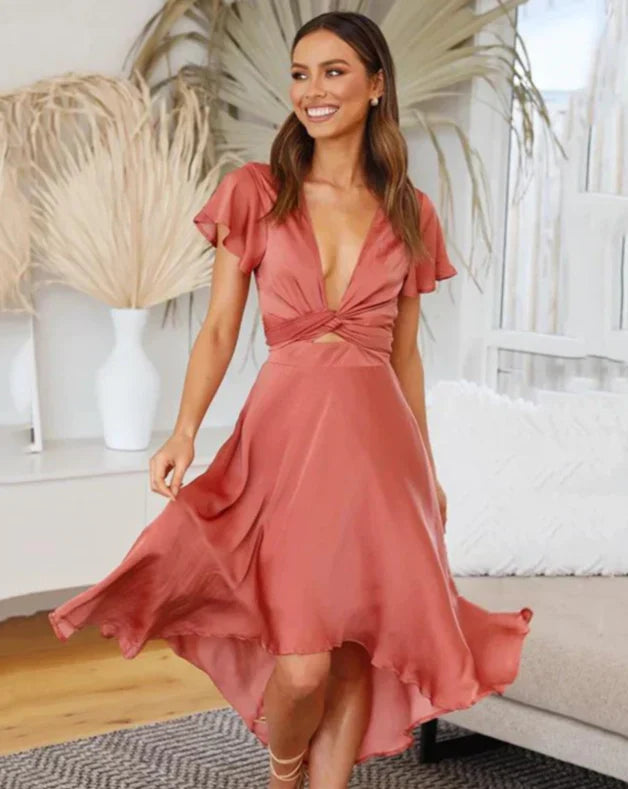 WW | Elegant Satin Dress with Tie