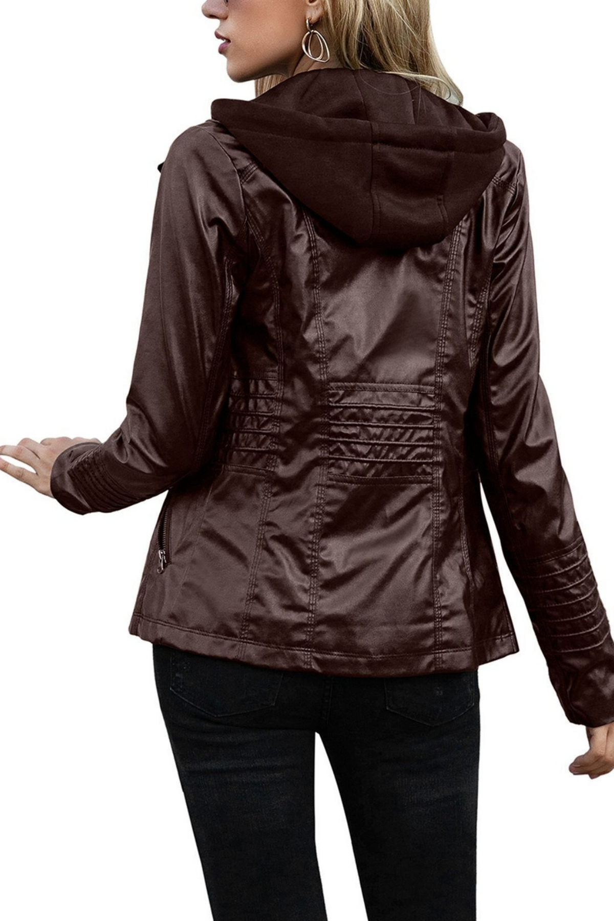 Eva Wetterfeste Damen-Lederjacke mit Kapuze - Braun