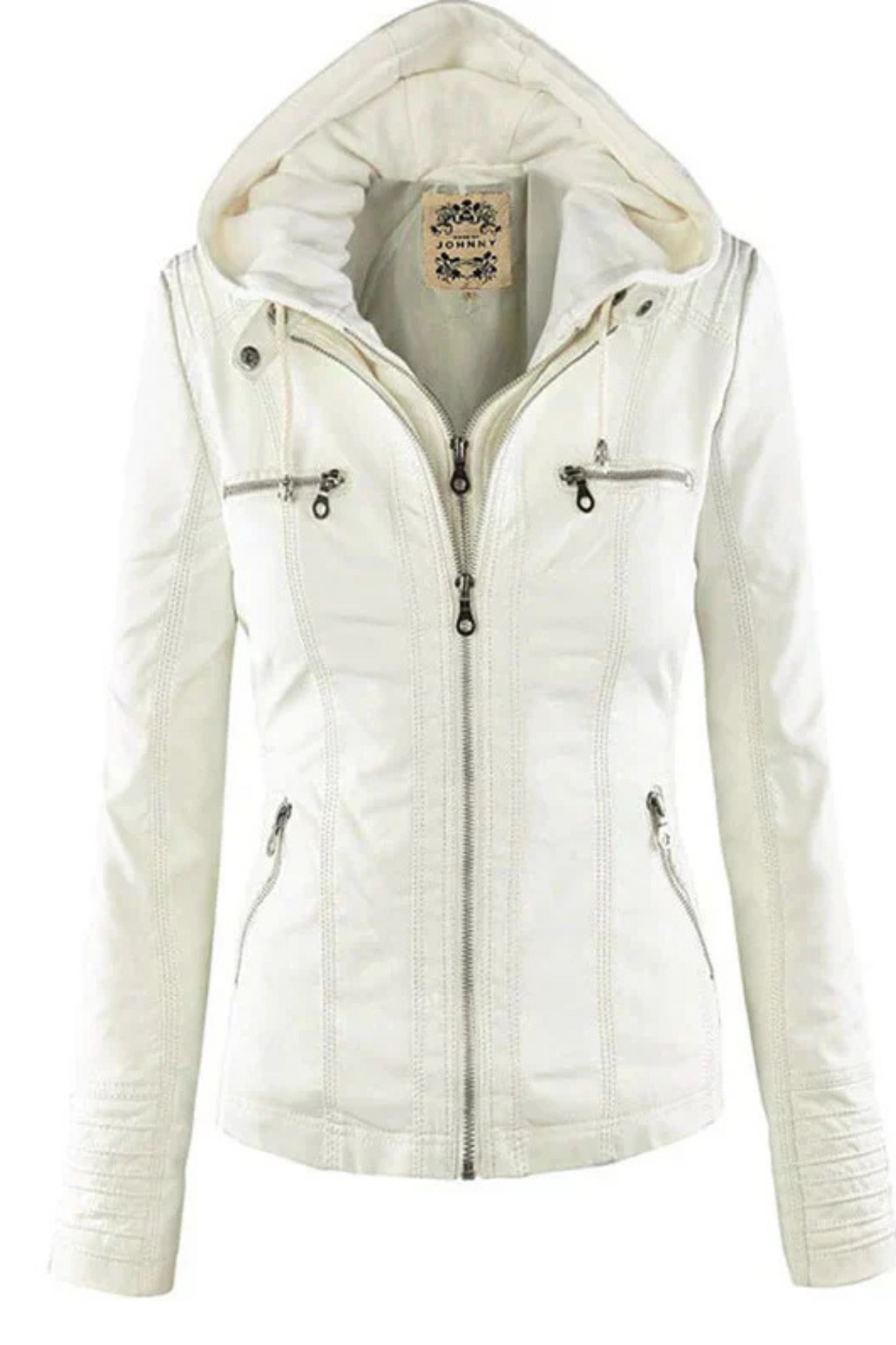 Eva Wetterfeste Damen-Lederjacke mit Kapuze - Weiß
