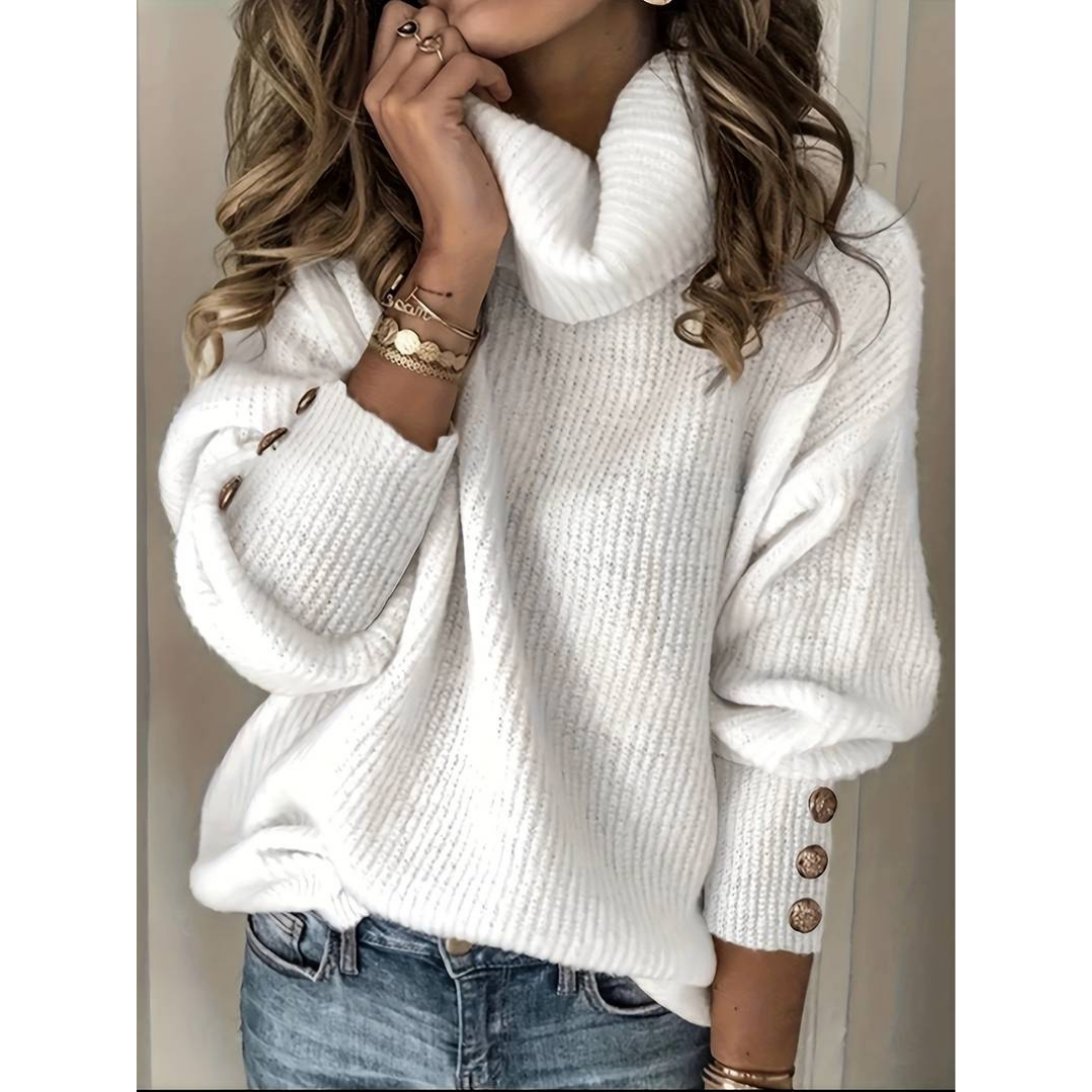 WW - Women's Sweater with Button Sleeves and Turtleneck