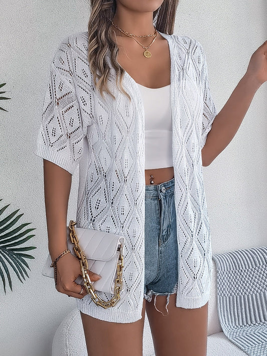 WW | Perforated Open-Front Half-Sleeve Cardigan