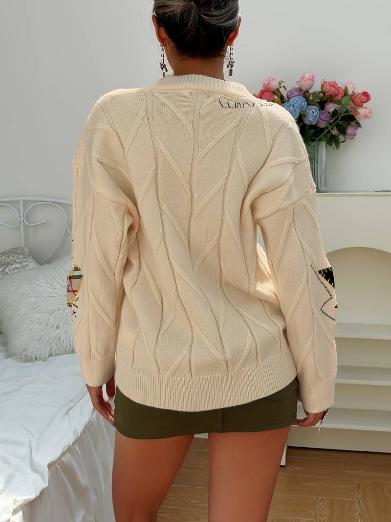 WW | eleganter gestrickter Pullover mit Stickereien