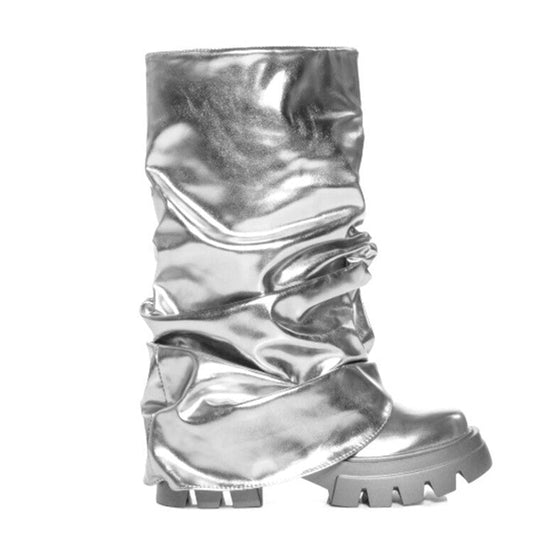 WW | Round Toe Chunky Stacked Heel Ruched Women's Boots