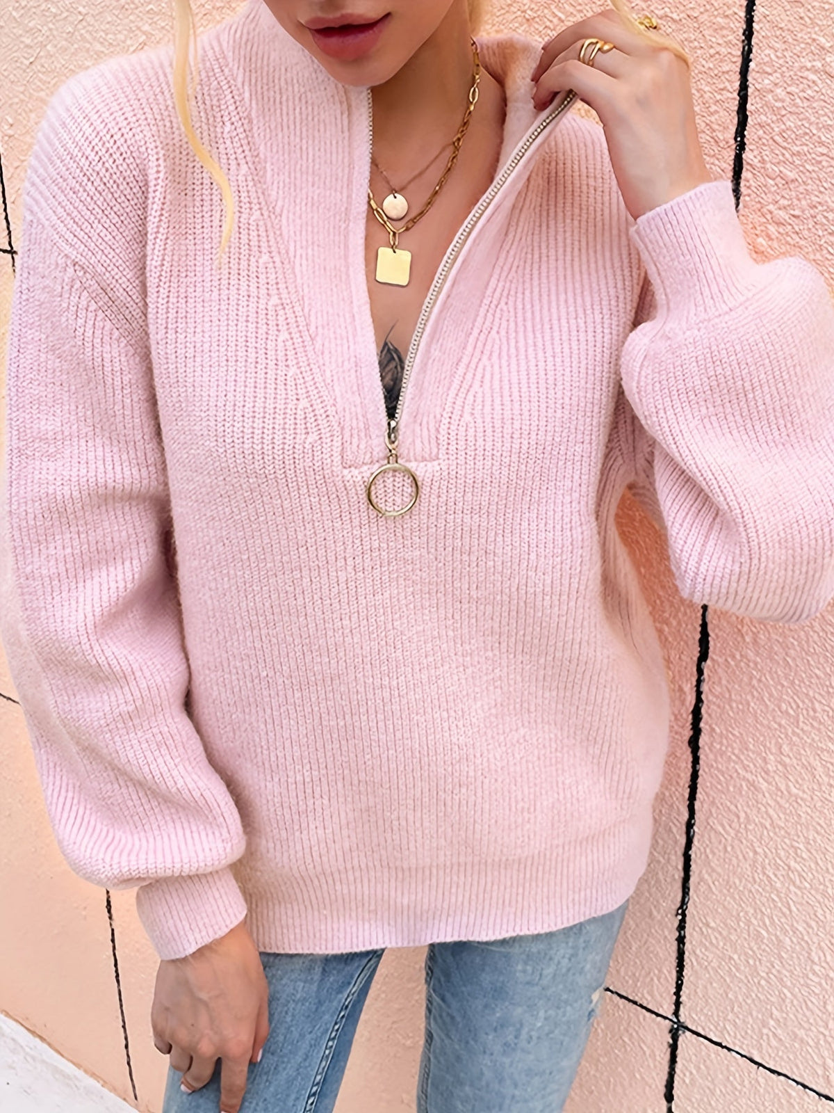 WW | Damen Strickpullover mit Zipper – Weicher Half-Zip Sweater im lässigen Stil