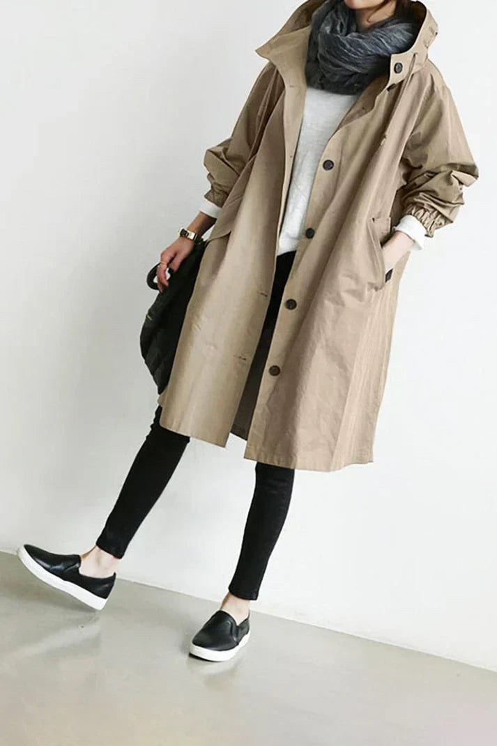 WW | Übergroß Button up Trenchcoat mit Kapuze und Taschen