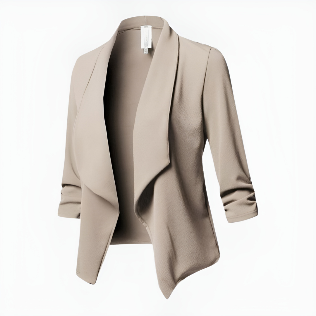 WW | Draped Open Front Blazer - Lightweight Work Jacket - 3/4 Sleeve Blazer