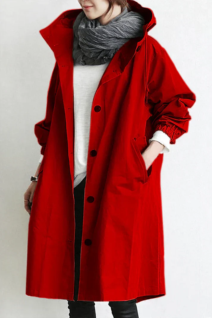WW | Übergroß Button up Trenchcoat mit Kapuze und Taschen