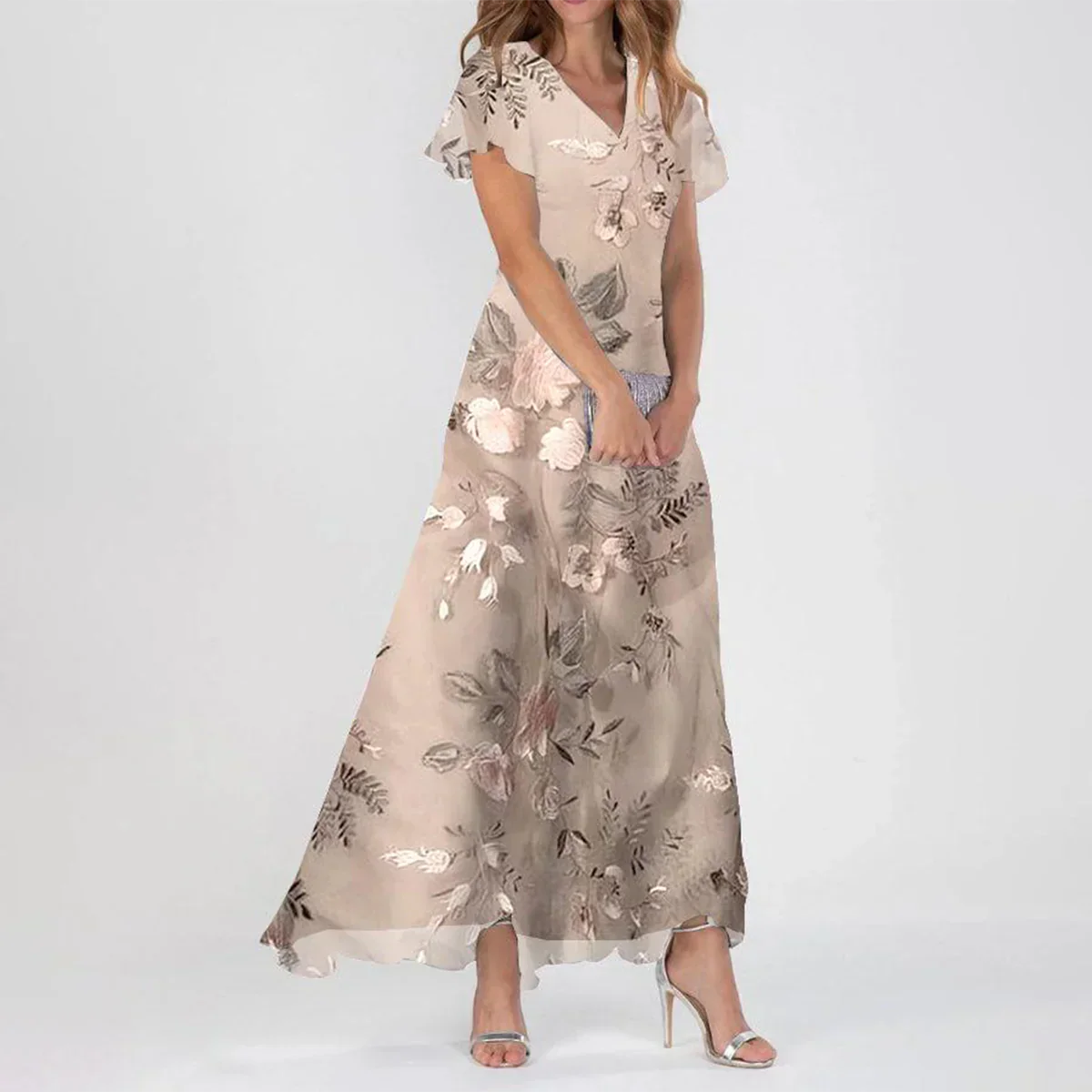 WW | Stylisches Kurzarm Maxikleid mit Floralem Print