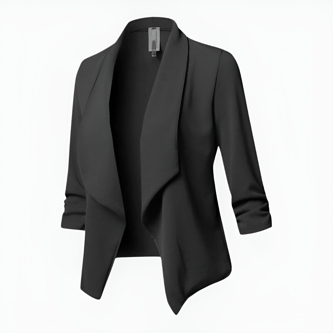 WW | Draped Open Front Blazer - Lightweight Work Jacket - 3/4 Sleeve Blazer