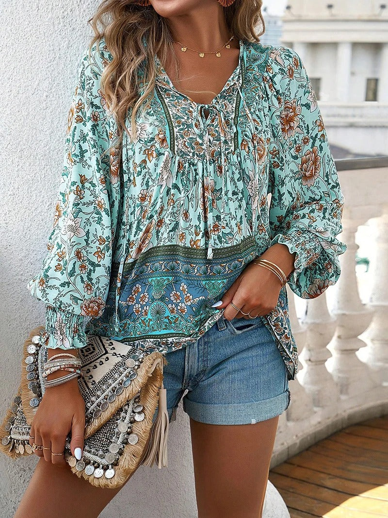 WW | Casual Printed V-Neck Long Sleeve Shirt for a Fashionable Look