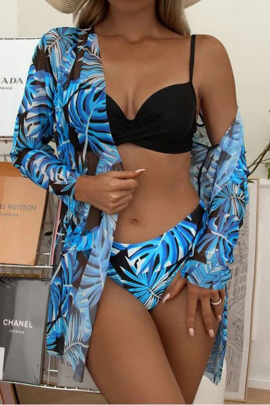 WW – Wickel-Bügel-Bikini mit tropischem Print und Überzug