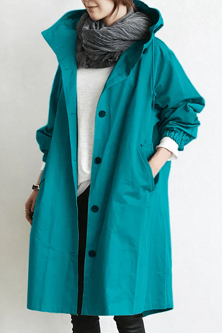 WW | Übergroß Button up Trenchcoat mit Kapuze und Taschen