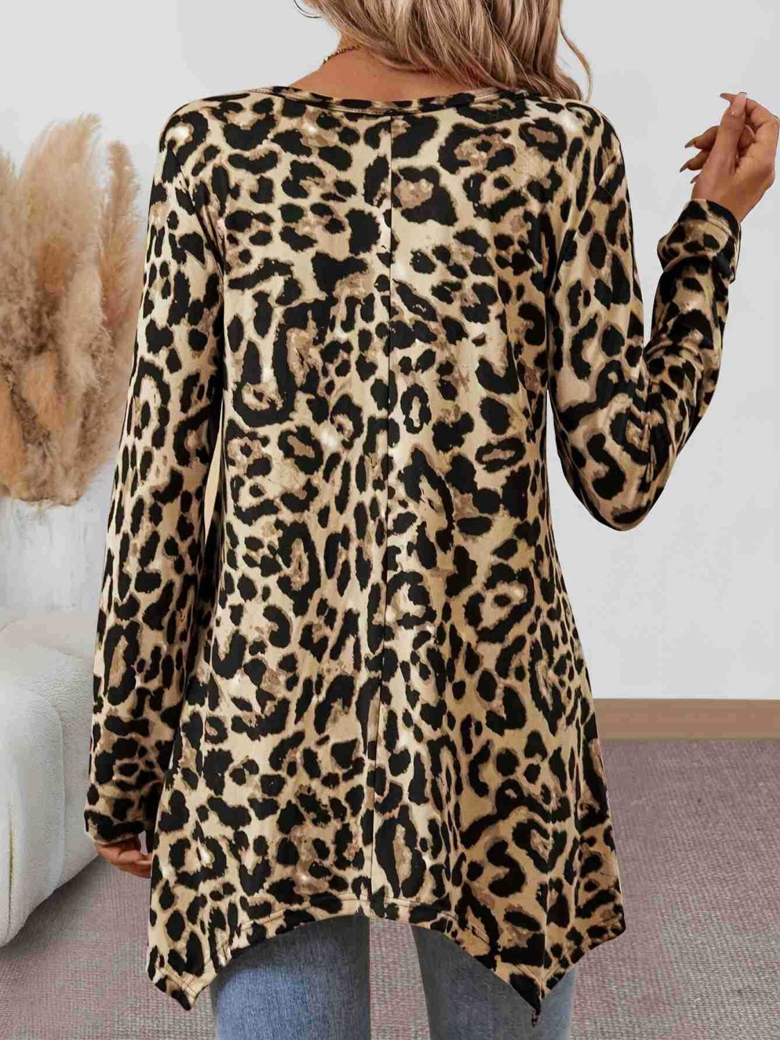 WW | Leopard Print Round Neck Long Sleeve T-Shirt