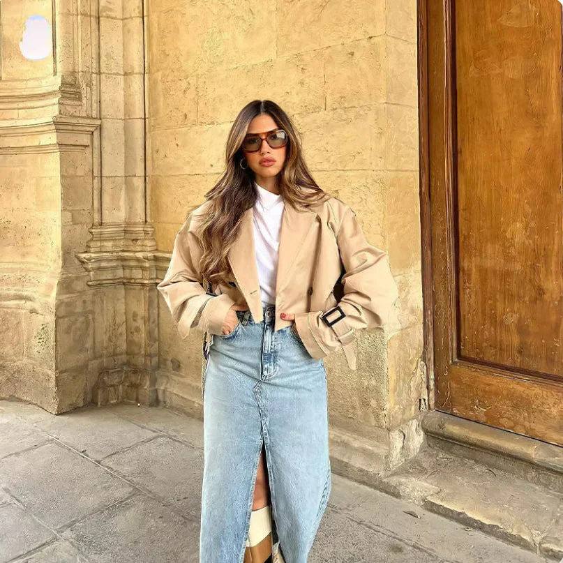 WW | Langarmiger Trenchcoat mit verstellbarem Gürtel