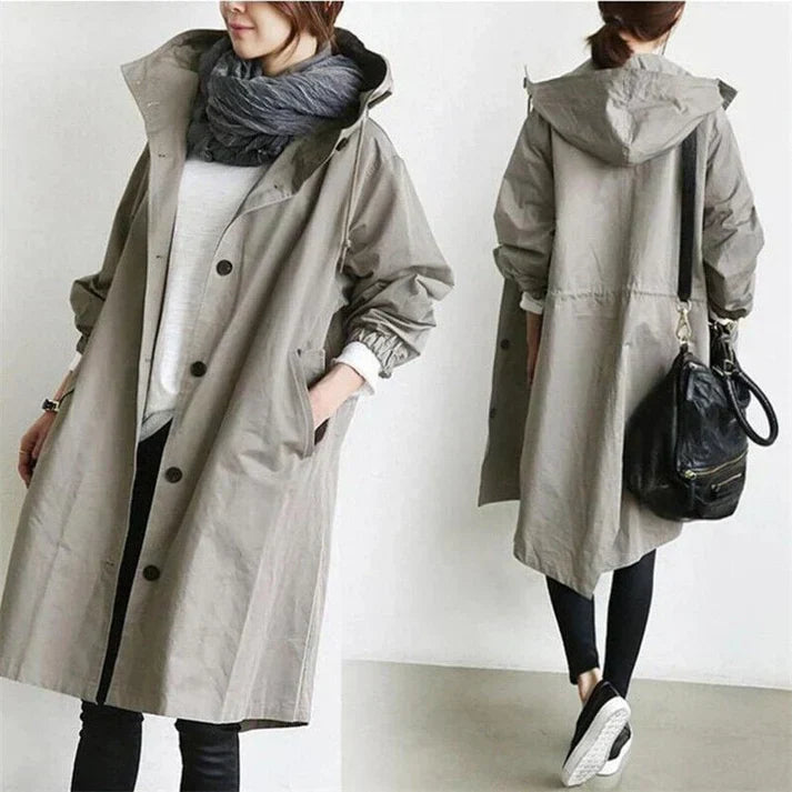 WW | Übergroß Button up Trenchcoat mit Kapuze und Taschen