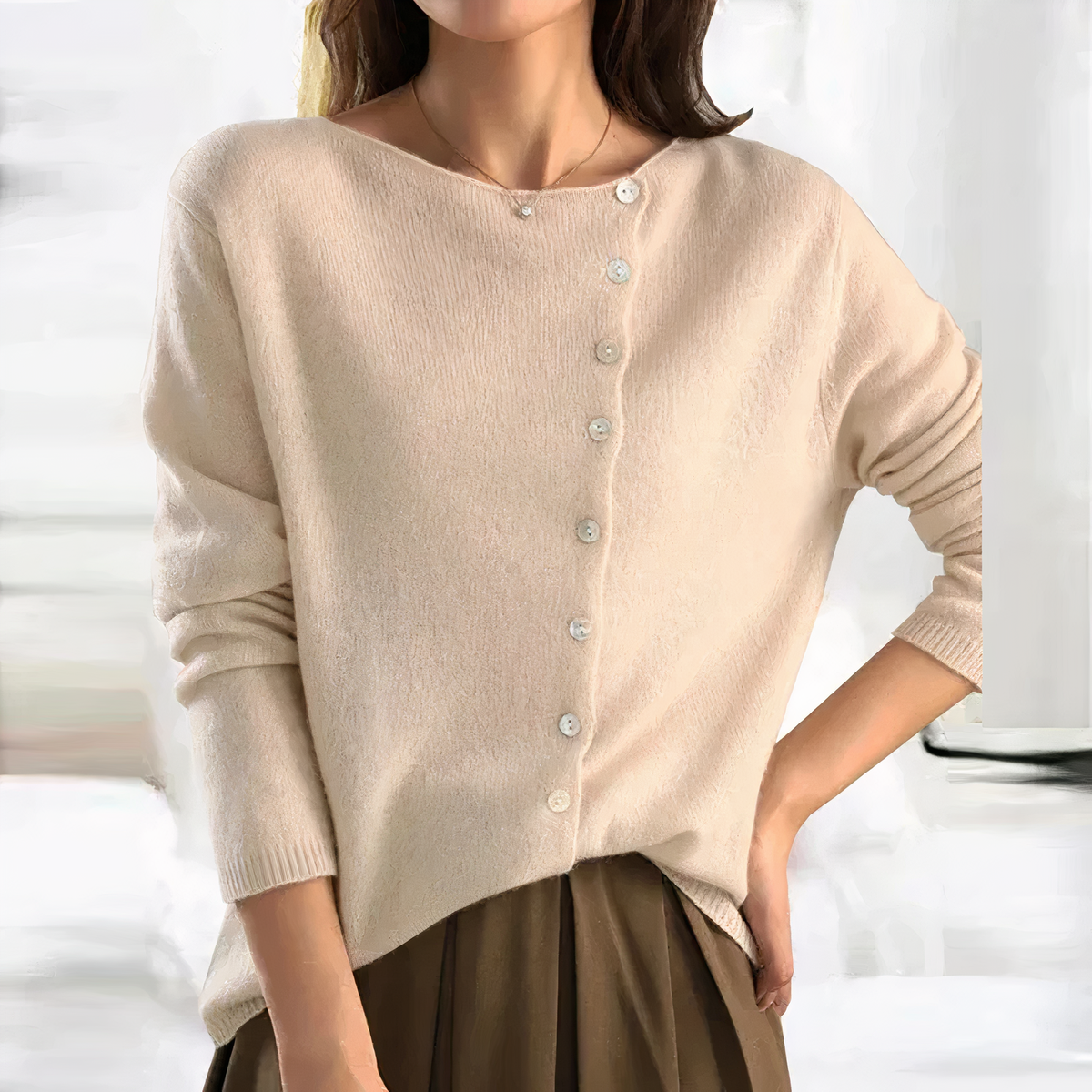 WW | Strickpullover mit asymmetrischer Knopfleiste - Weiches Langarm-Design für Herbst & Winter