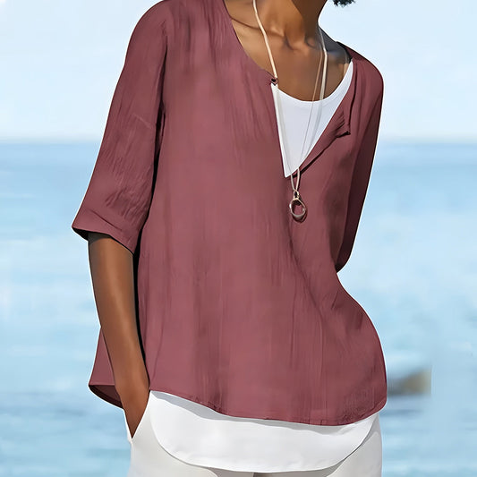 WW | Stylish half-sleeved women's top made of cotton and linen