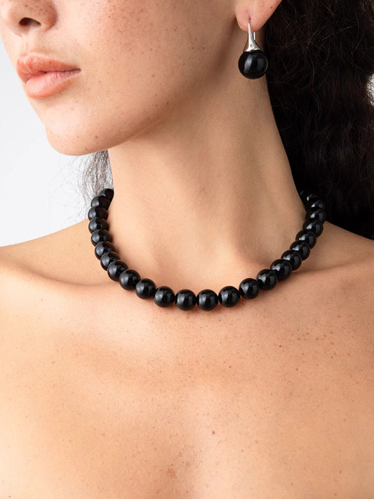 WW | Elegante Schwarze Perlenkette Mit Edlem Charme Für Damen