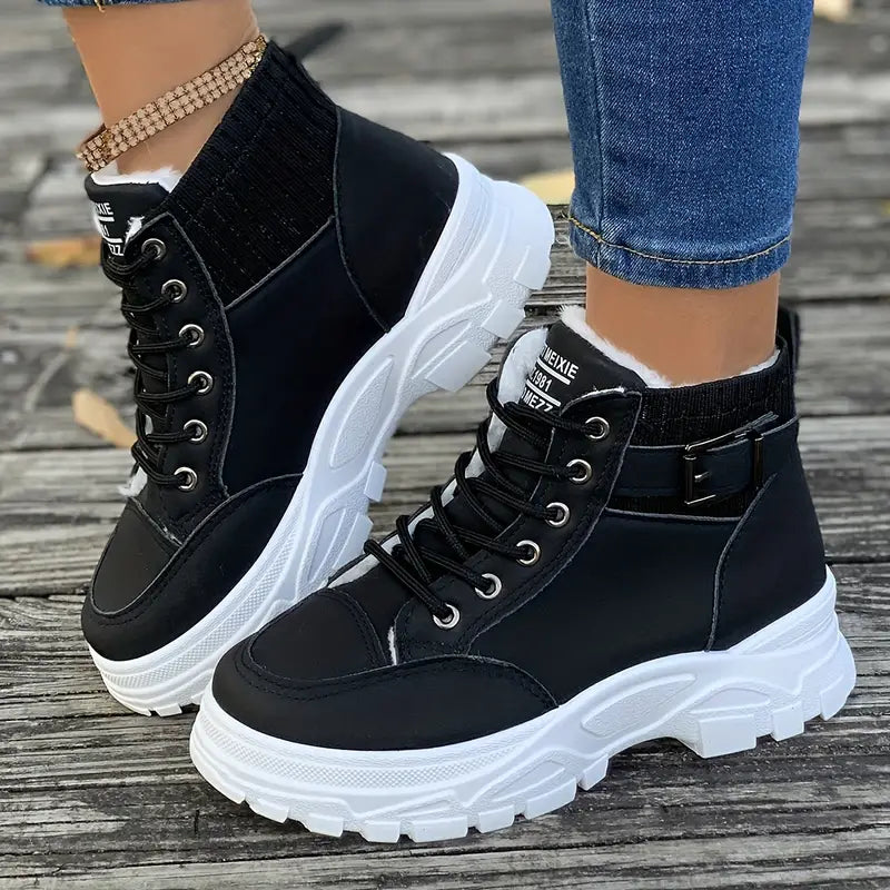 WW | Farbe Plattform kurze Stiefel, Mode Lace Up Plüsch gefüttert Stiefel