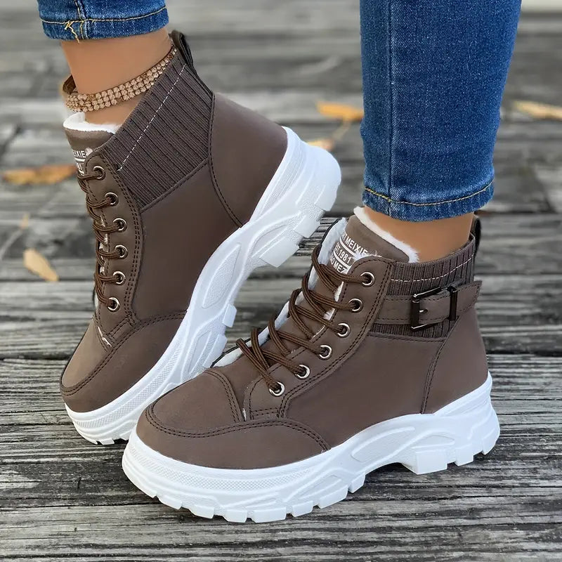 WW | Farbe Plattform kurze Stiefel, Mode Lace Up Plüsch gefüttert Stiefel
