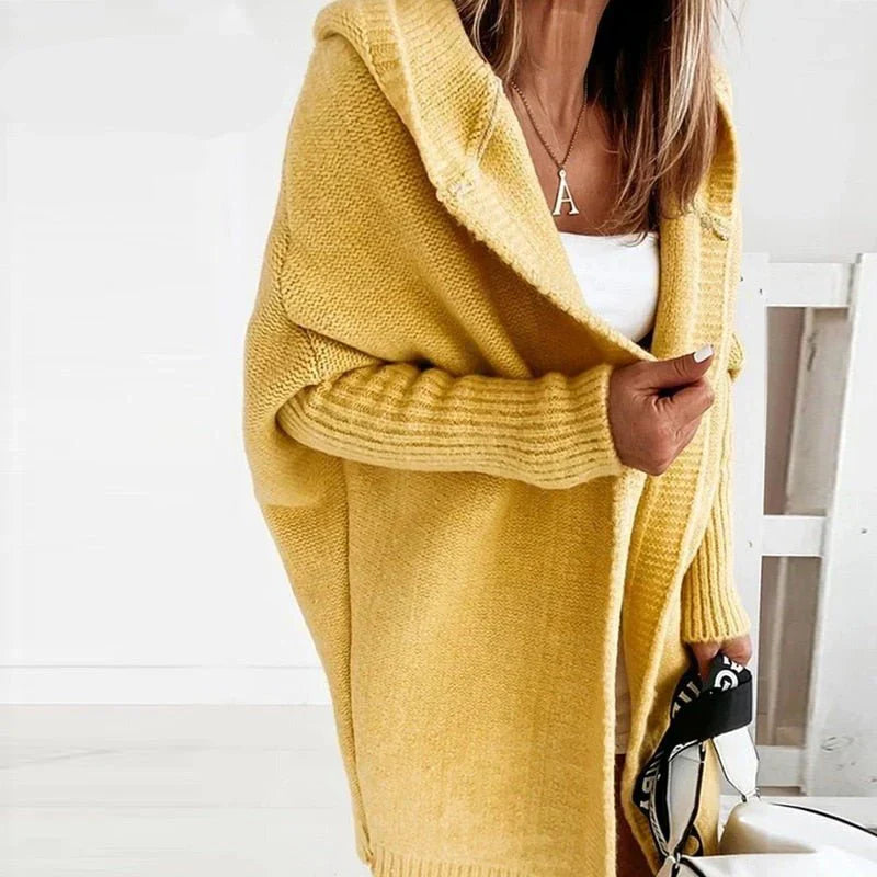 WW | Plus Size Cardigan Fit Wool Hood Open Front Rib Knit