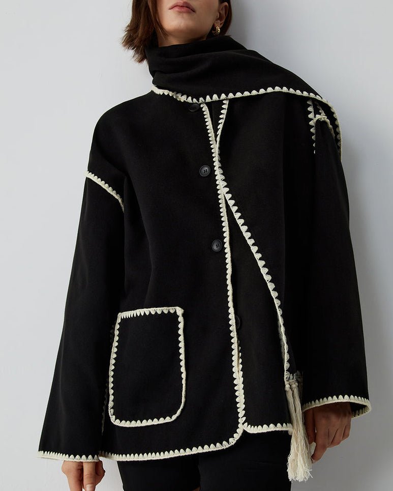 WW | Blend Cape Coat - Fringe Trim - Oversized - Elegant Statement Outerwear