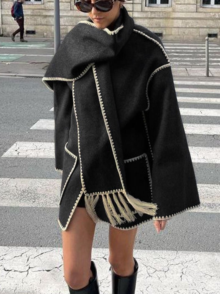 WW | Blend Cape Coat - Fringe Trim - Oversized - Elegant Statement Outerwear