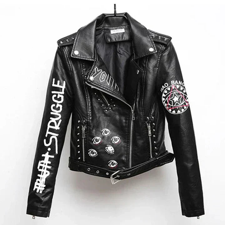 WW | lederjacke mit coolem aufdruck
